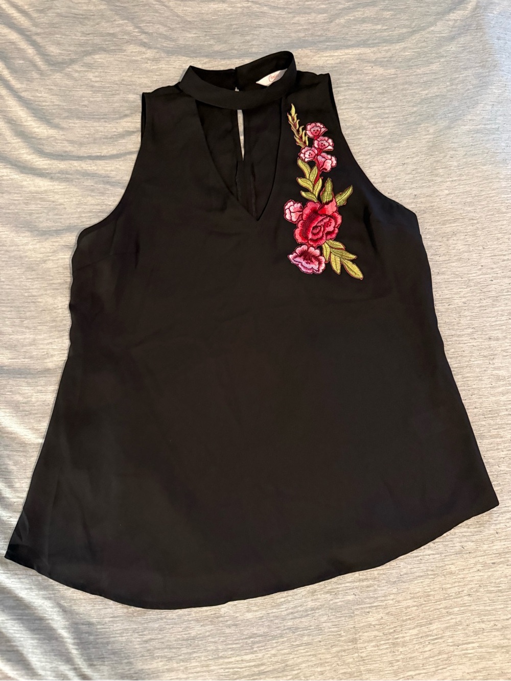 Candie's Black Sleeveless Choker Top with Pink & Red Rose Applique
